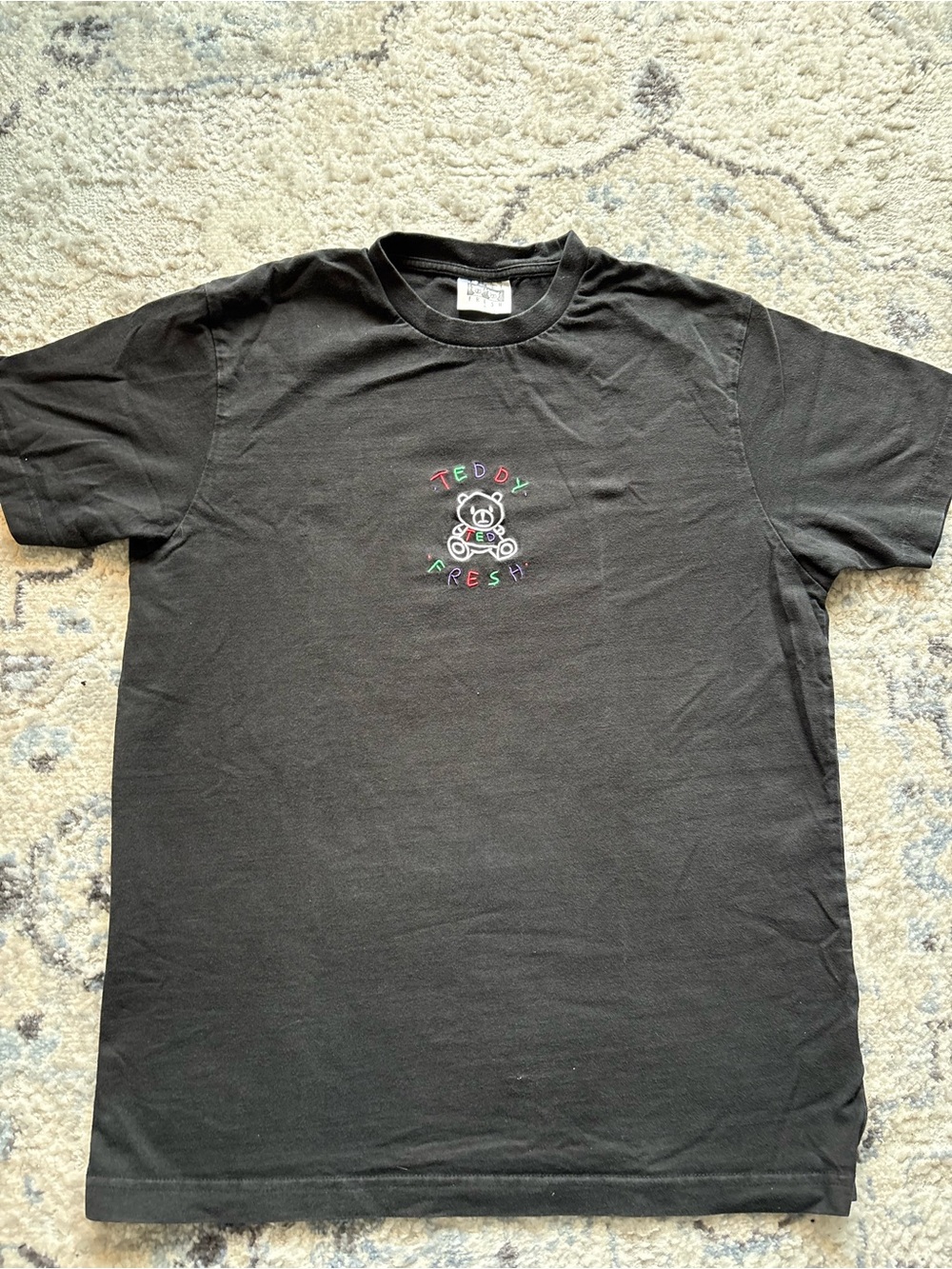 Teddy Fresh Black Short Sleeve Tee with Multicolor Teddy Embroidery